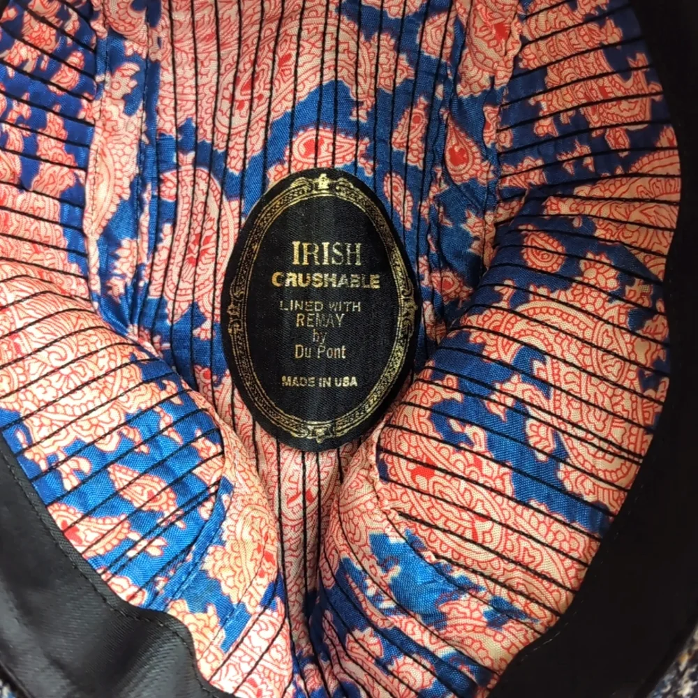 Vintage Irish Crushable by Du Pont Tweed Walking Hat Blue Black Mustard S/M Size